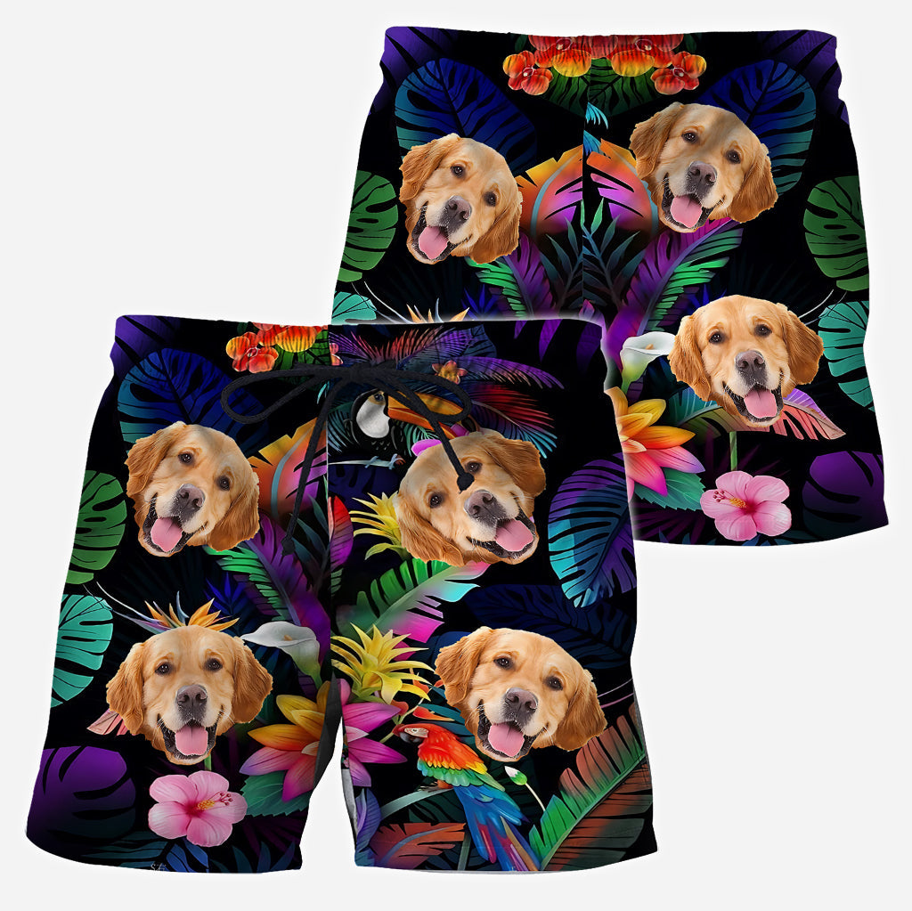 Hawaii-Hundehemd mit Blumenmuster und personalisierte Hunde-Hawaii-Shorts für Herren
