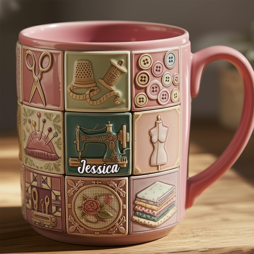 Nähbegeisterung – Personalisierte Tasse mit Nähmotiv