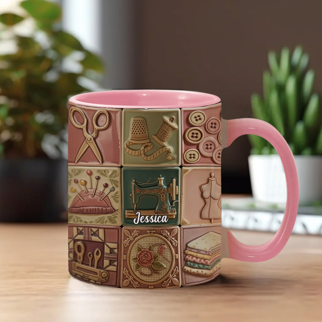 Nähbegeisterung – Personalisierte Tasse mit Nähmotiv