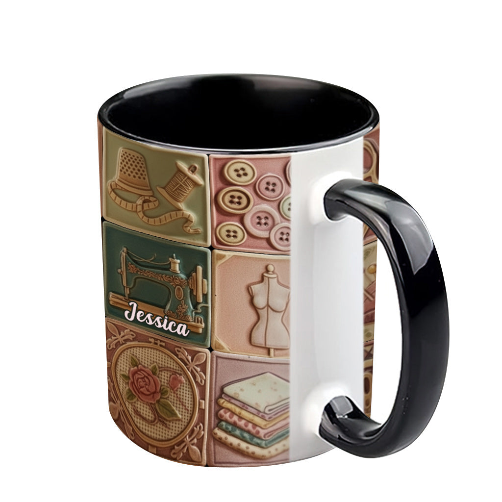 Nähbegeisterung – Personalisierte Tasse mit Nähmotiv
