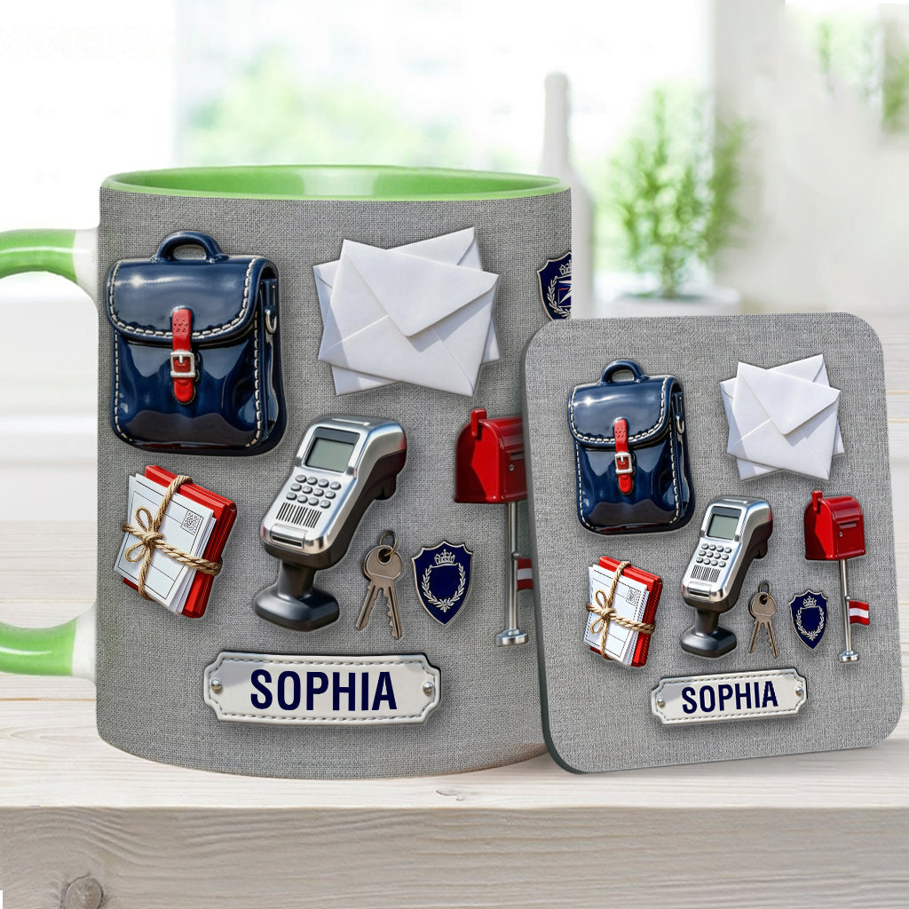 Der beste Postbote der Welt – Personalisierte Tasse und Untersetzer mit Postboten-Motiv