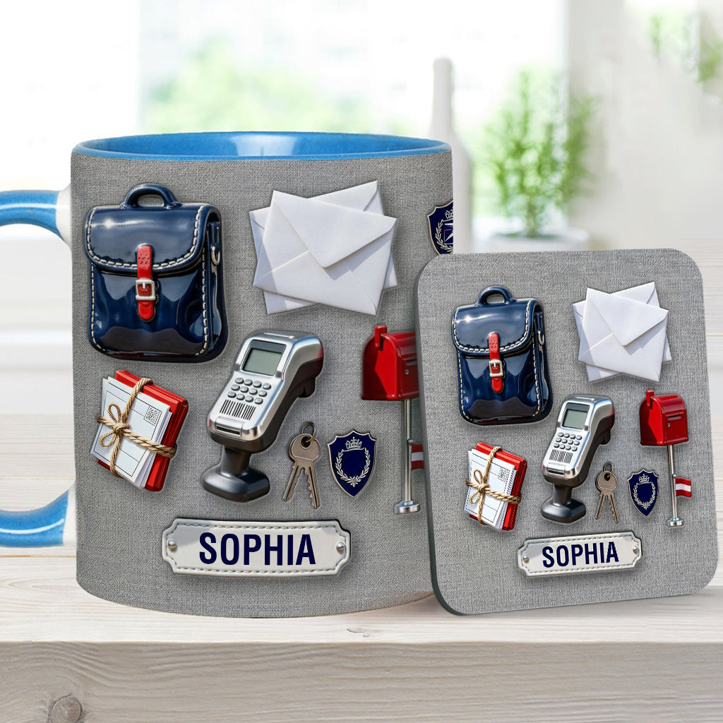 Der beste Postbote der Welt – Personalisierte Tasse und Untersetzer mit Postboten-Motiv
