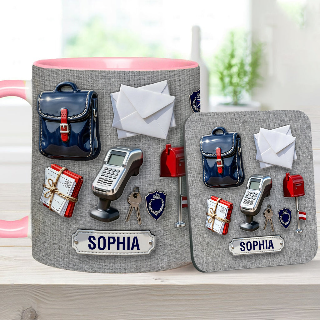 Der beste Postbote der Welt – Personalisierte Tasse und Untersetzer mit Postboten-Motiv