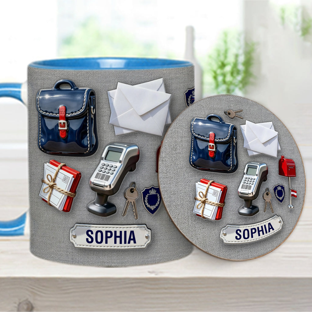 Der beste Postbote der Welt – Personalisierte Tasse und Untersetzer mit Postboten-Motiv