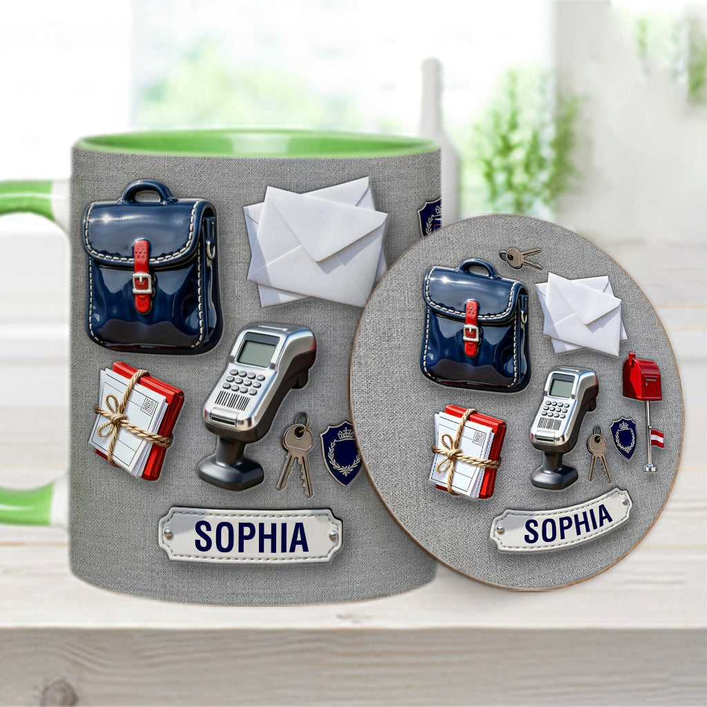 Der beste Postbote der Welt – Personalisierte Tasse und Untersetzer mit Postboten-Motiv