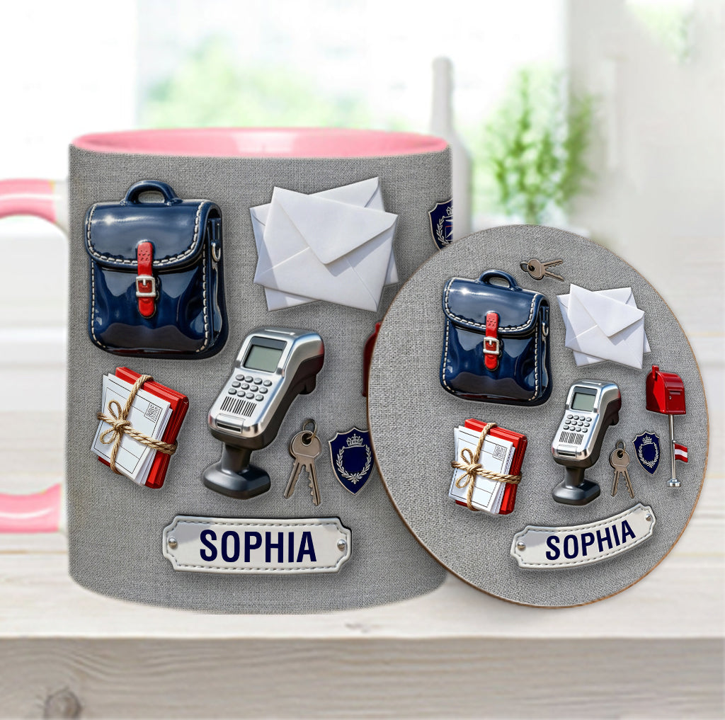 Der beste Postbote der Welt – Personalisierte Tasse und Untersetzer mit Postboten-Motiv