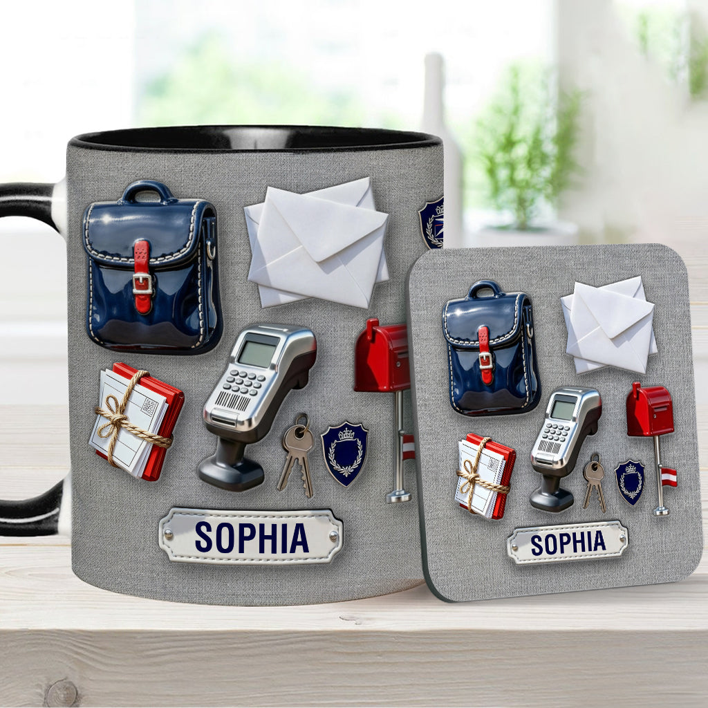 Der beste Postbote der Welt – Personalisierte Tasse und Untersetzer mit Postboten-Motiv