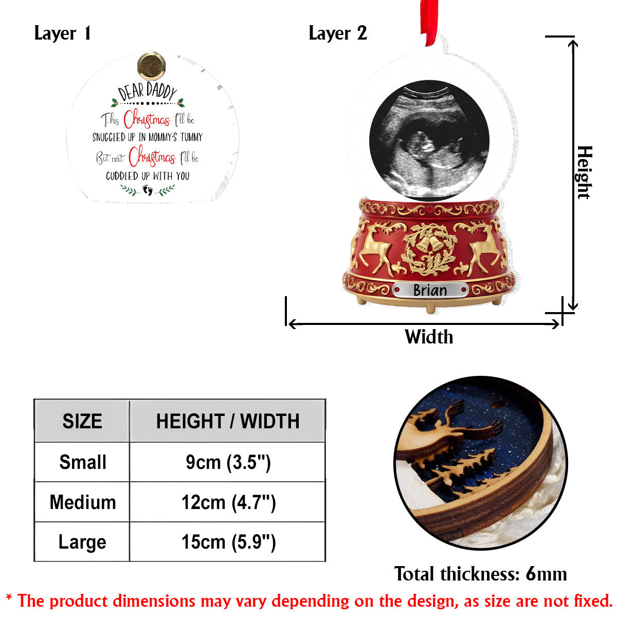 Love From The Bump - Perfect Gift For Daddy-to-be - Crystal Snowball Music Box Ornament - Personalized Pregnancy Flip Ornament