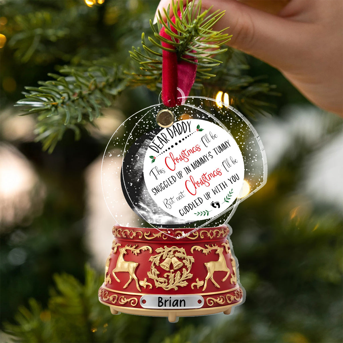 Love From The Bump - Perfect Gift For Daddy-to-be - Crystal Snowball Music Box Ornament - Personalized Pregnancy Flip Ornament