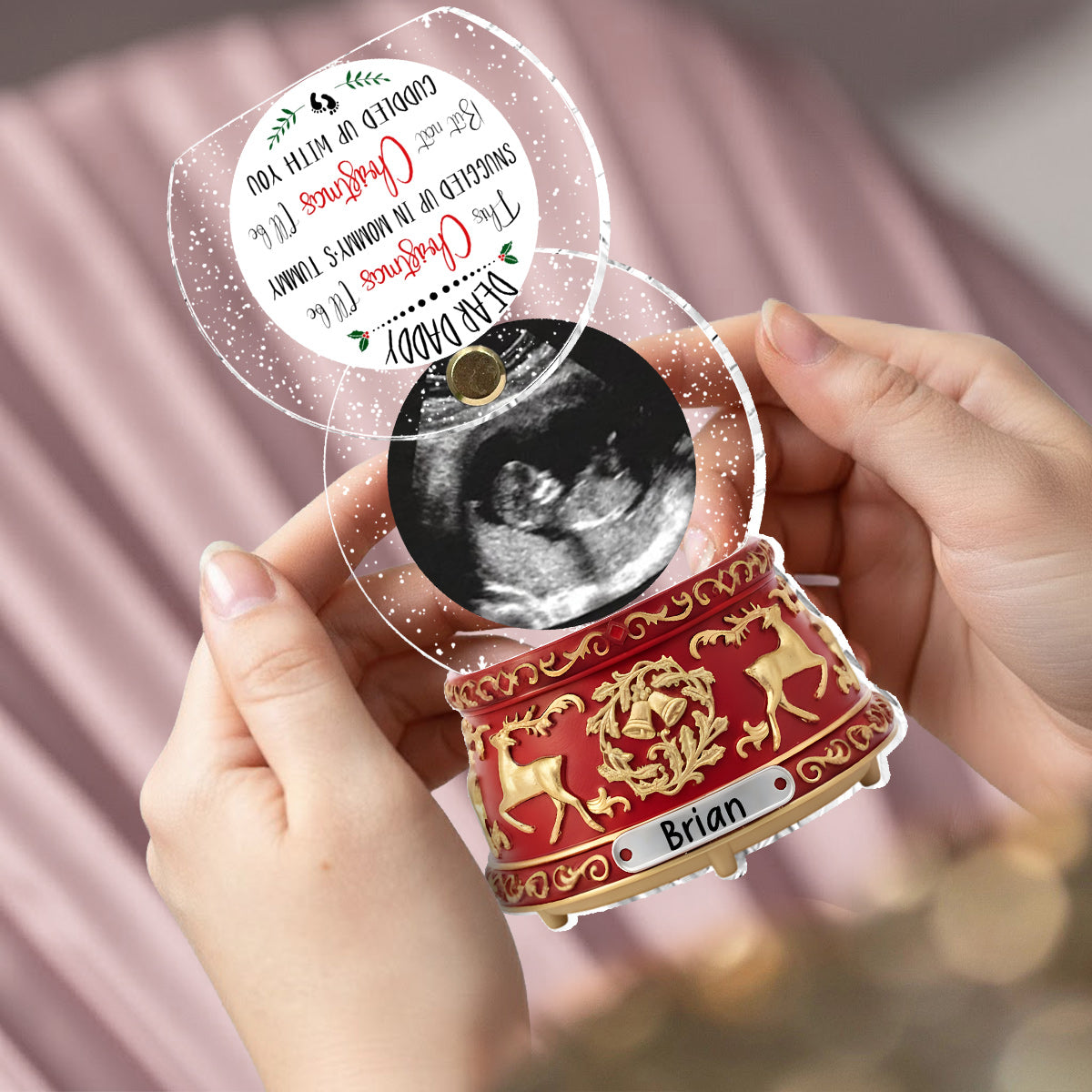 Love From The Bump - Perfect Gift For Daddy-to-be - Crystal Snowball Music Box Ornament - Personalized Pregnancy Flip Ornament