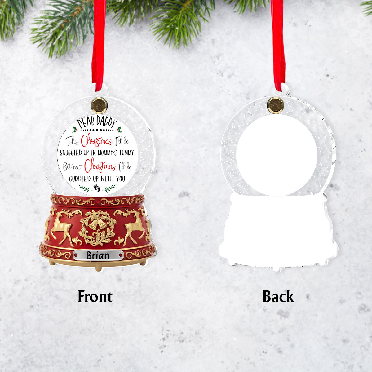 Love From The Bump - Perfect Gift For Daddy-to-be - Crystal Snowball Music Box Ornament - Personalized Pregnancy Flip Ornament