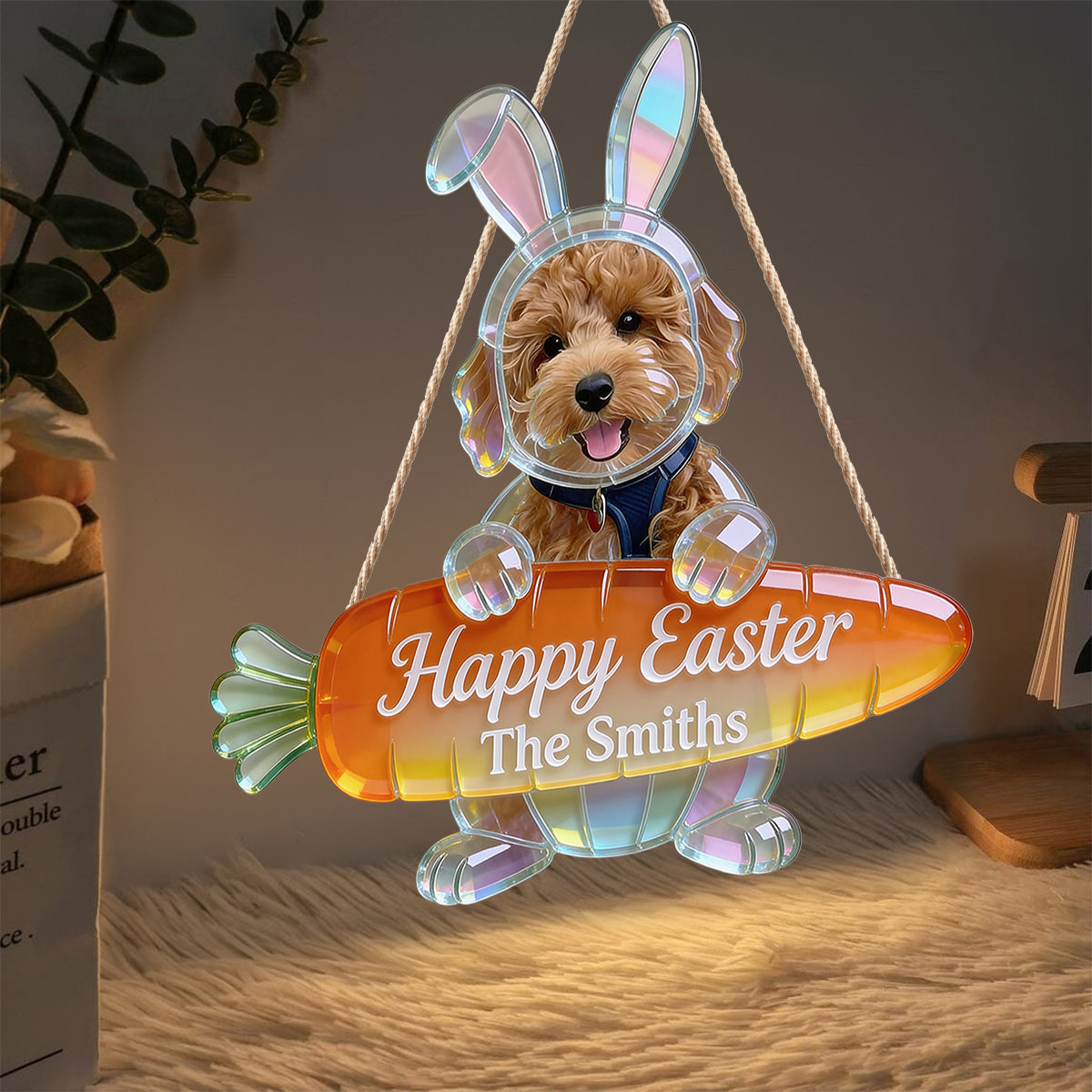 Easter Bunny Puppy - Personalized Dog LED Light Acrylic Sign