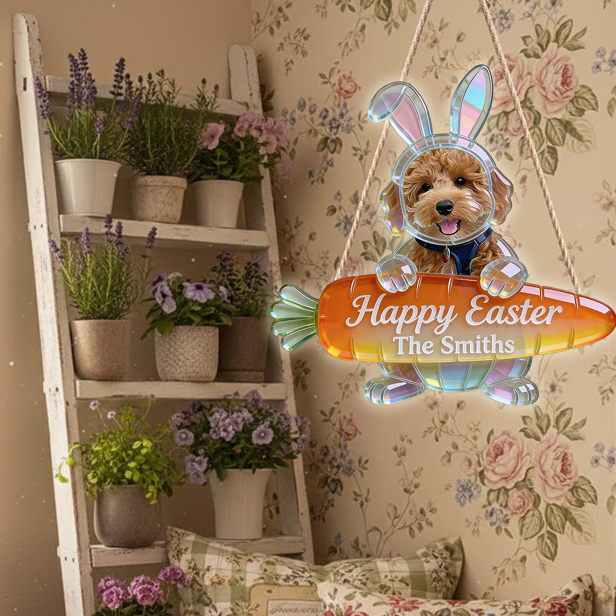 Easter Bunny Puppy - Personalized Dog LED Light Acrylic Sign