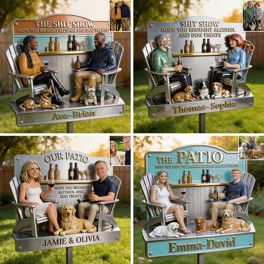 Hoffentlich haben Sie Alkohol und Hundeleckerlis mitgebracht - Personalisierte Metalltafel für den Garten