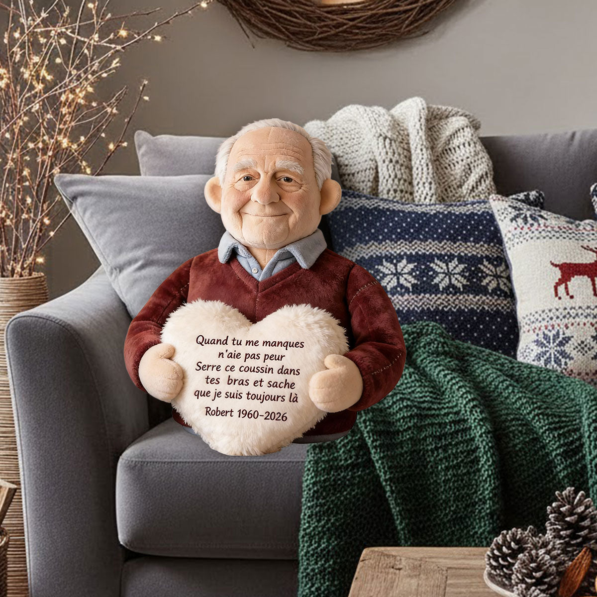 Coussin commémoratif personnalisé à partir d’une photo - Almohada Conmemorativa Personalizada de Piel Sintética Premium