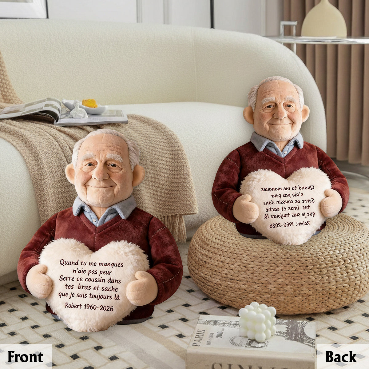 Coussin commémoratif personnalisé à partir d’une photo - Almohada Conmemorativa Personalizada de Piel Sintética Premium