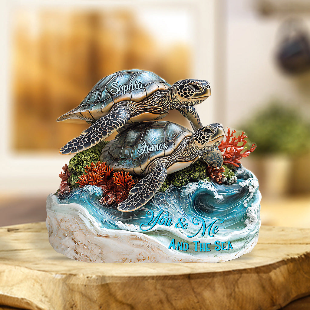 Du und ich und das Meer – Personalisierte Acrylplakette in Schildkrötenform