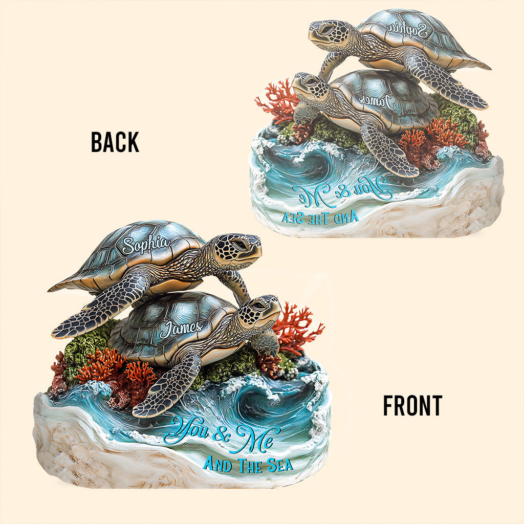 Du und ich und das Meer – Personalisierte Acrylplakette in Schildkrötenform
