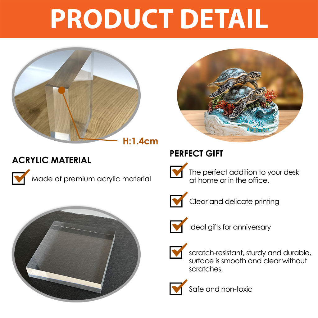 Du und ich und das Meer – Personalisierte Acrylplakette in Schildkrötenform