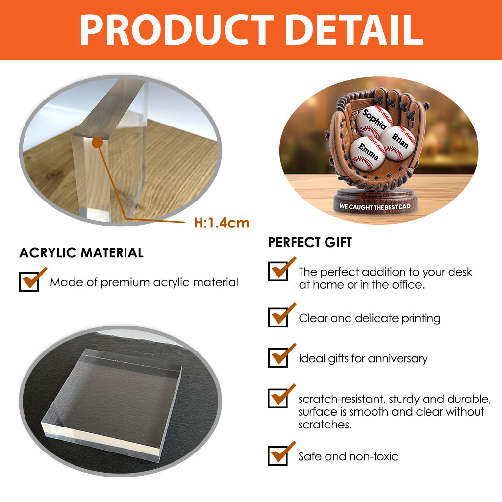 Wir haben den besten Papa erwischt – personalisierte Acrylplakette in Baseballform
