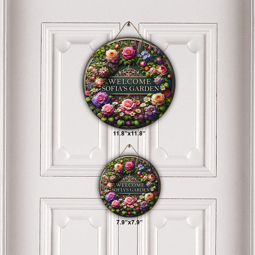 Willkommen in meinem Garten – Personalisiertes rundes Gartenschild aus Holz