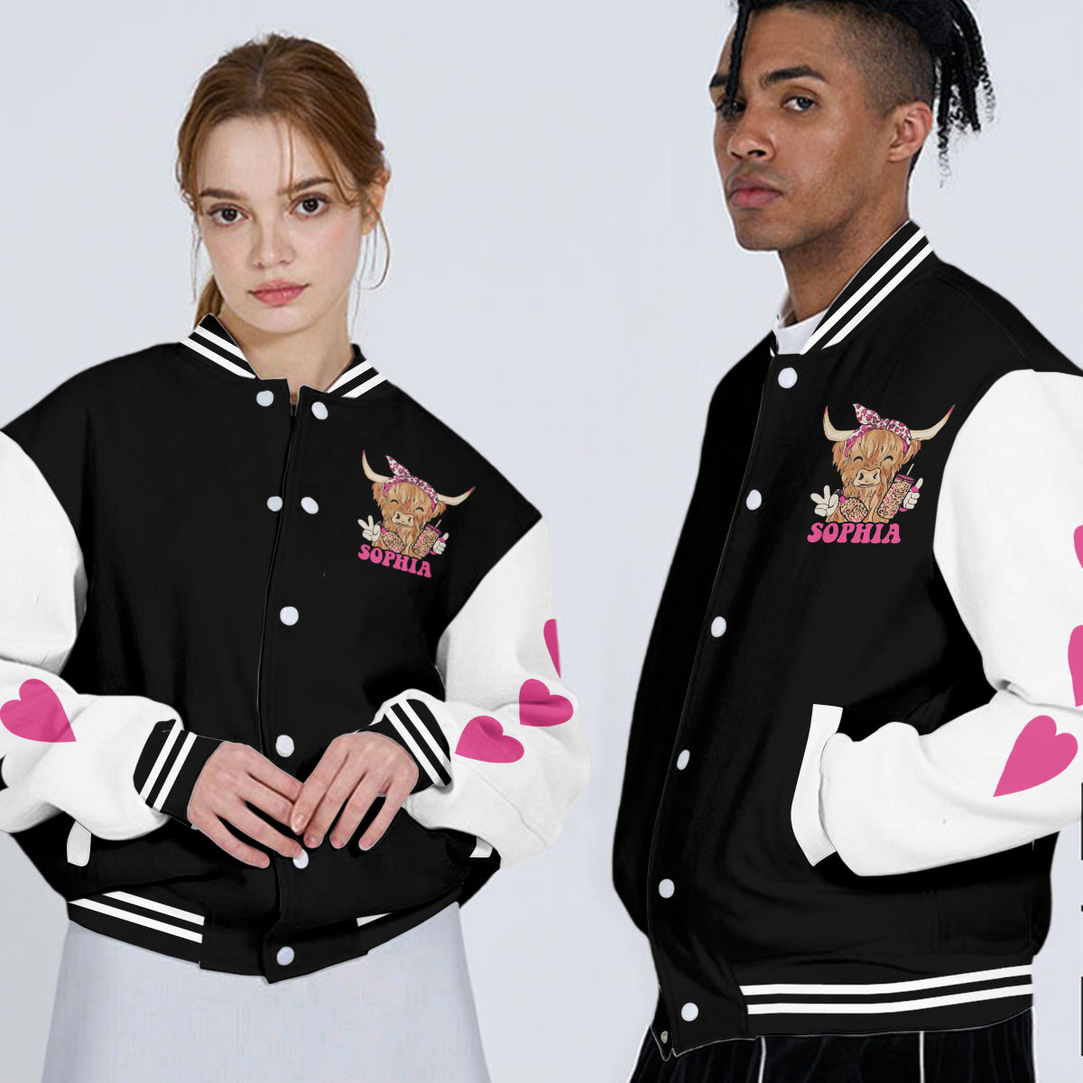 Liebe zu Hochlandrindern – Personalisierte Collegejacke mit Hochlandrind-Motiv