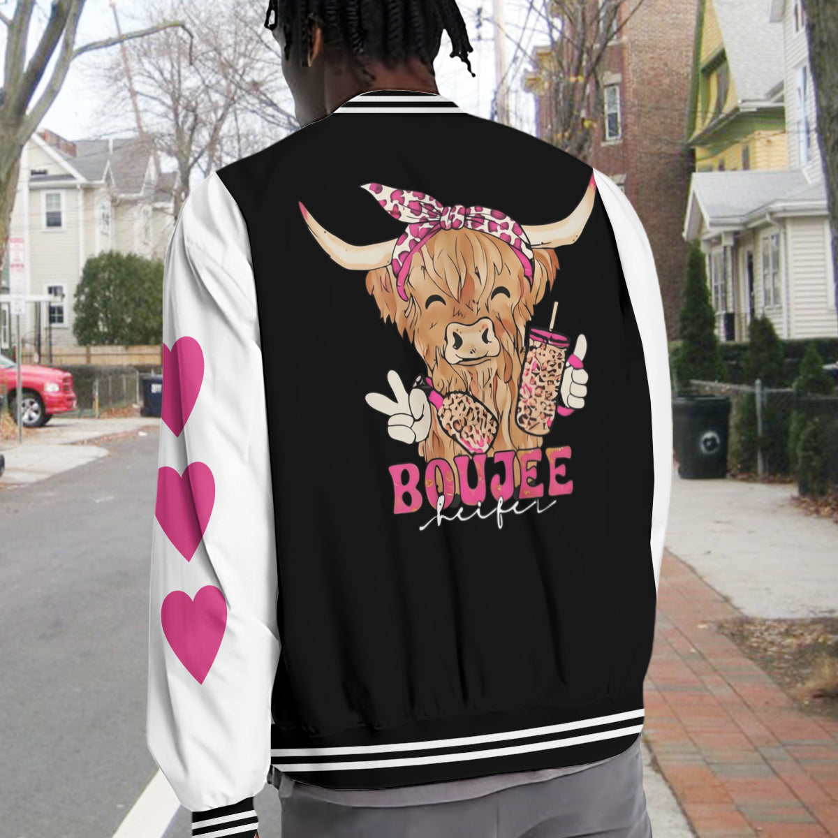 Liebe zu Hochlandrindern – Personalisierte Collegejacke mit Hochlandrind-Motiv