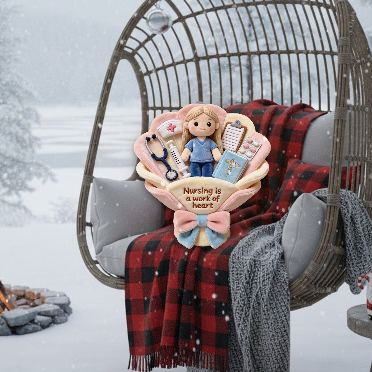 Nursing Is A Work Of Heart Plush Bouquet Thank You - Personalized Nurse Premium Faux Fur Pillow