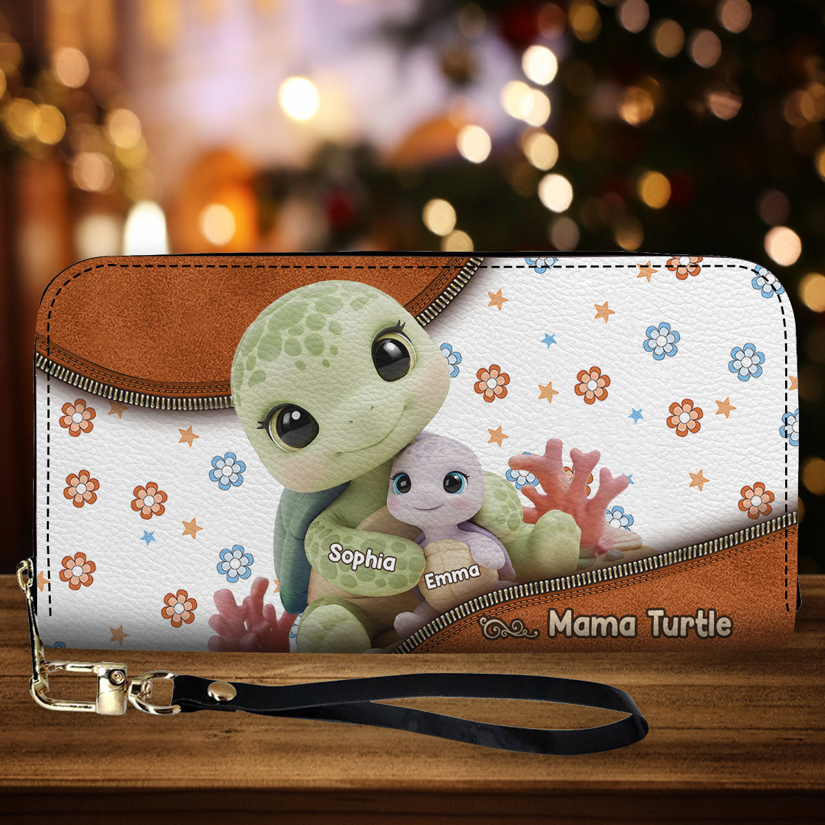 Mama Turtle – Personalisierte lange Geldbörse aus Leder