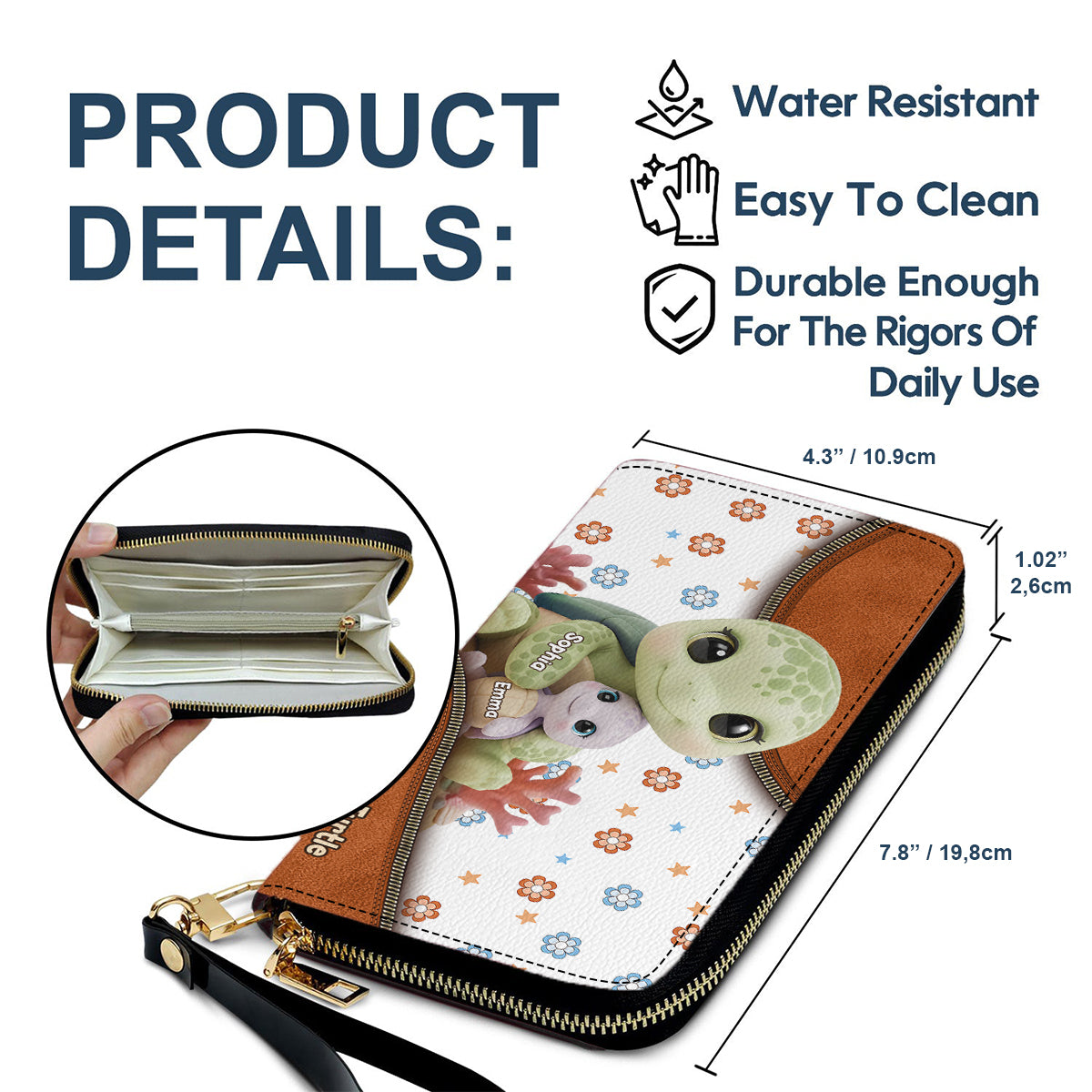 Mama Turtle – Personalisierte lange Geldbörse aus Leder