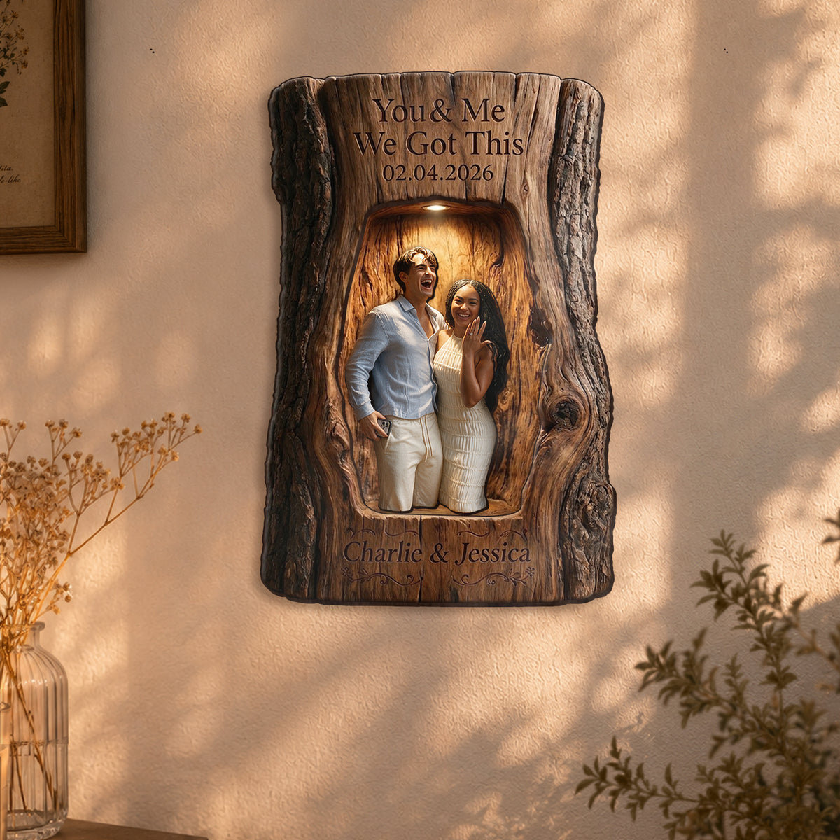 Couple Gift Set - Personalized Tumbler & Wooden Shelf & Shadow Box