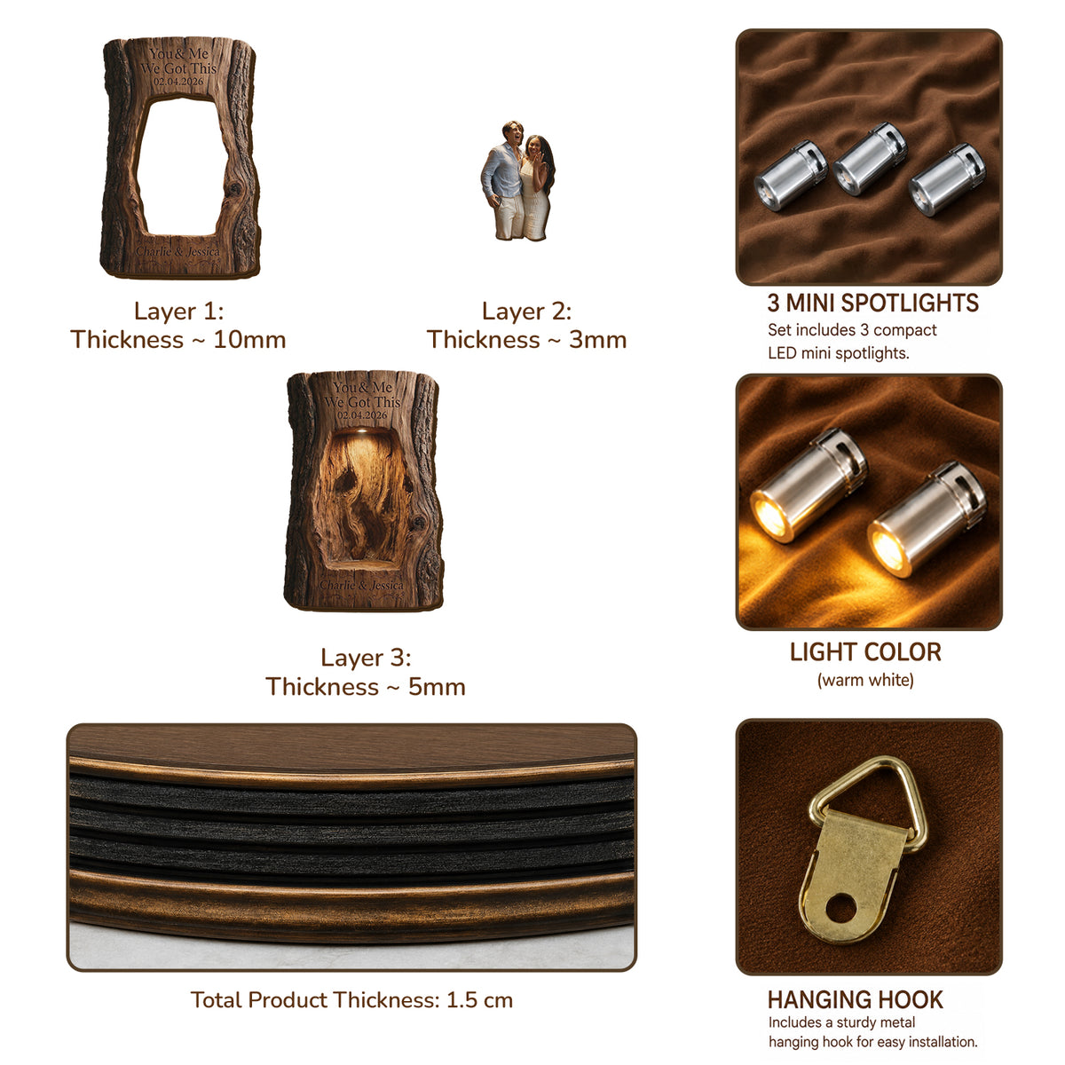 Couple Gift Set - Personalized Tumbler & Wooden Shelf & Shadow Box