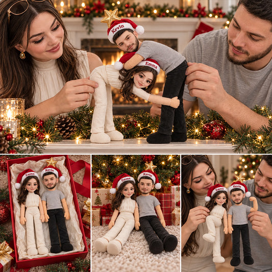 Funny Xmas Couple Posable Plush Doll - Personalized Couple Posable Plush Doll