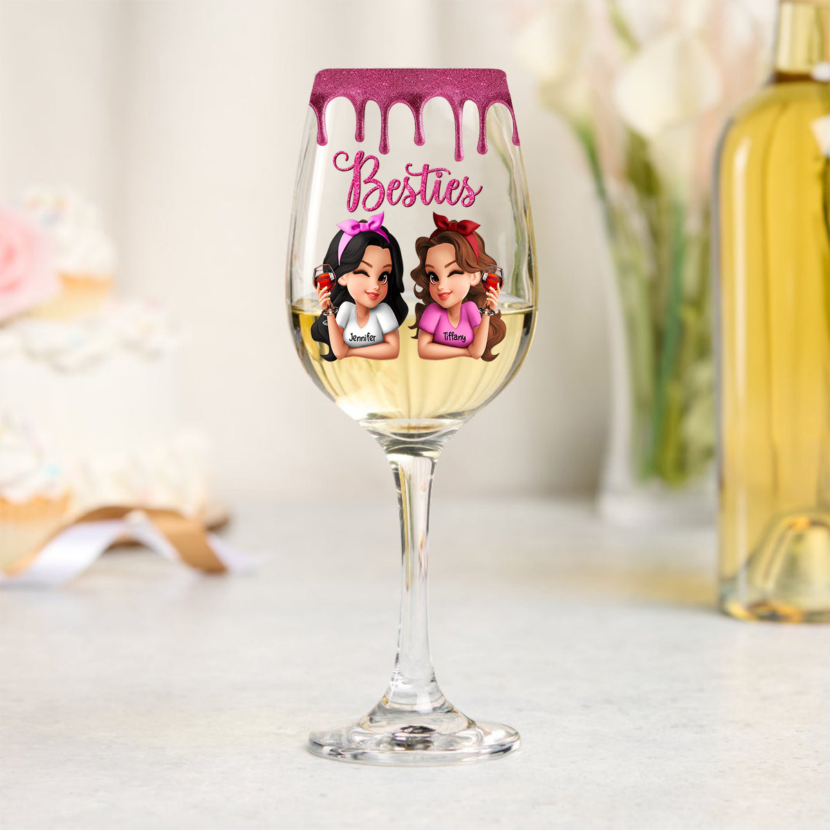 Bestie Tipsy – Personalisiertes Bestie-Weinglas mit langem Stiel