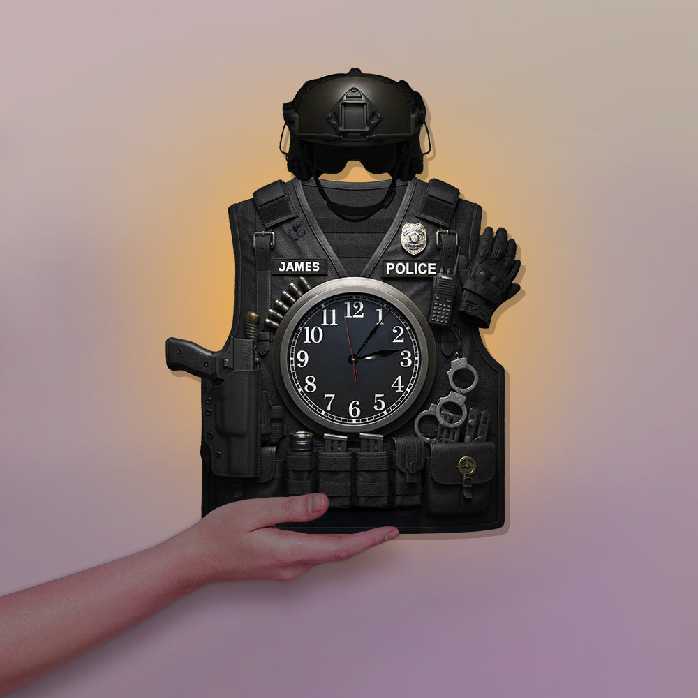 Serve And Protect - Personalized Police Officer LED Light Wall Clock