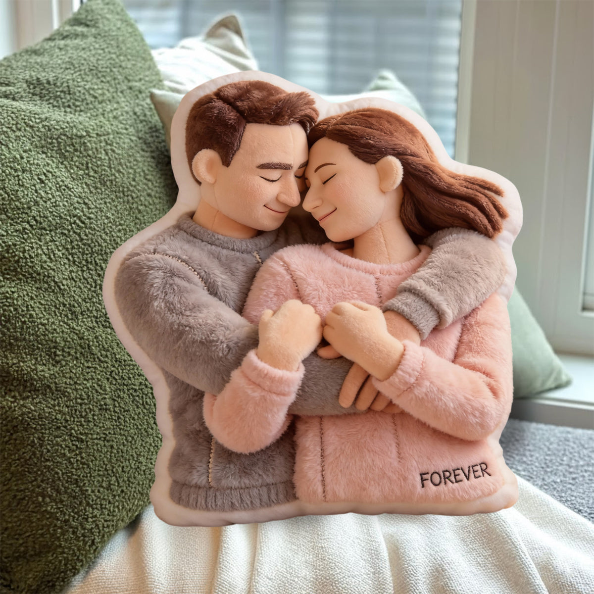 Custom From Photo - Meaningful Gifts - Personalized Couple Faux Fur Shaped Pillow