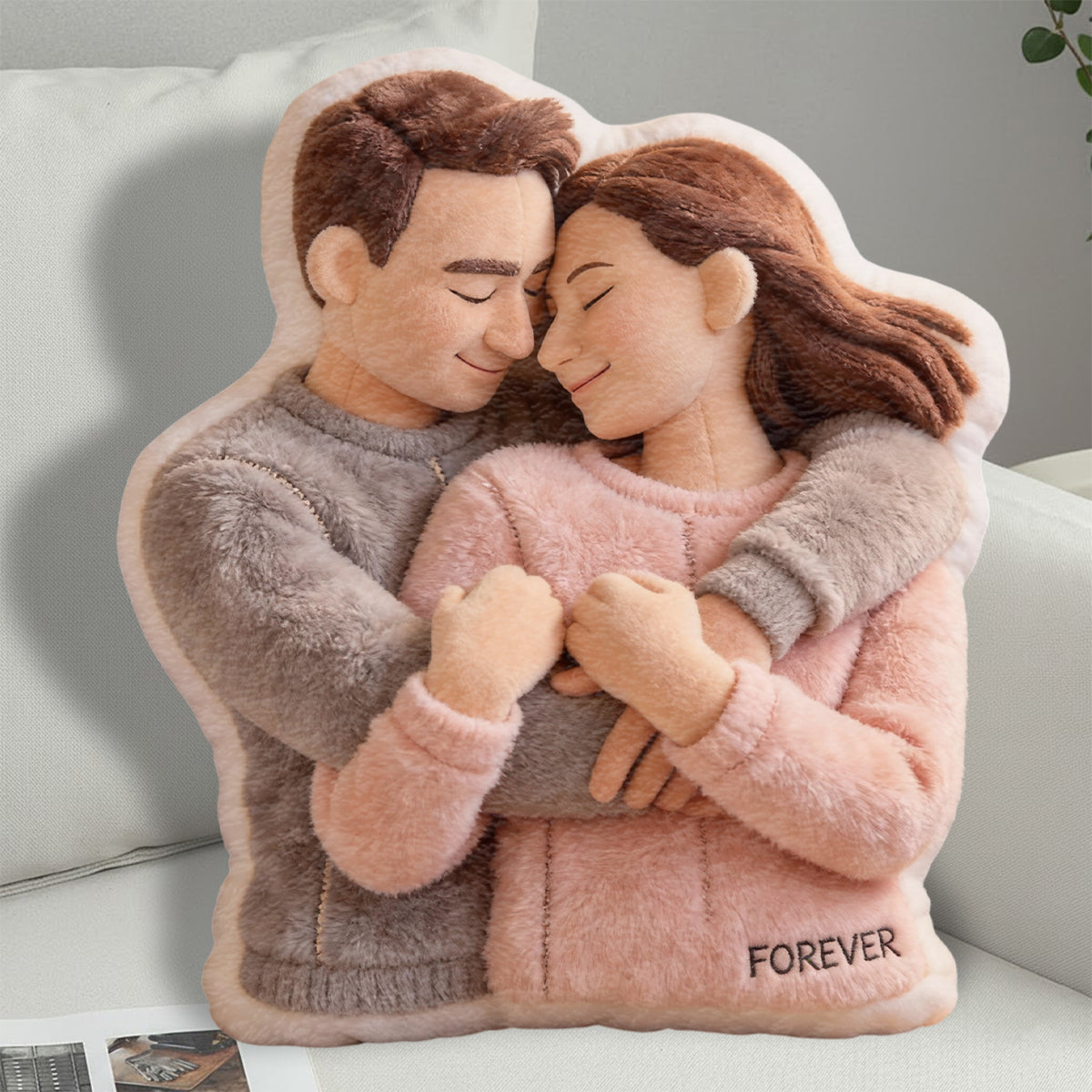 Custom From Photo - Meaningful Gifts - Personalized Couple Faux Fur Shaped Pillow