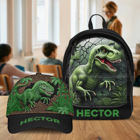 Liebe Dinosaurier – Personalisierte Kinder-Klassiker-Kappe & Rucksack