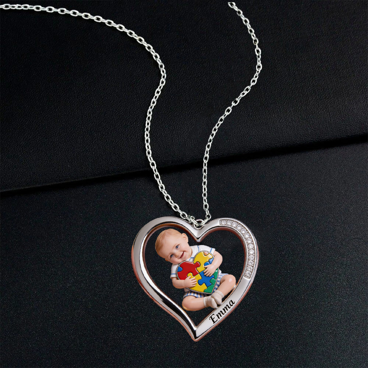 Custom Any Photo - Personalized Autism Awareness Shaped Metal Pendant Necklace