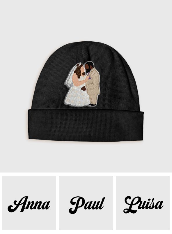 Bestickte Mütze im minimalistischen Cartoon-Stil – personalisierte Paarmütze