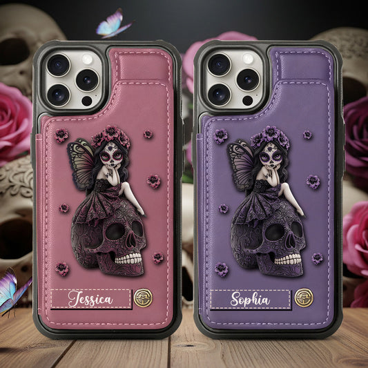 Beautiful Gothic Fairy Girl - Personalized Skull Wallet Phone Case