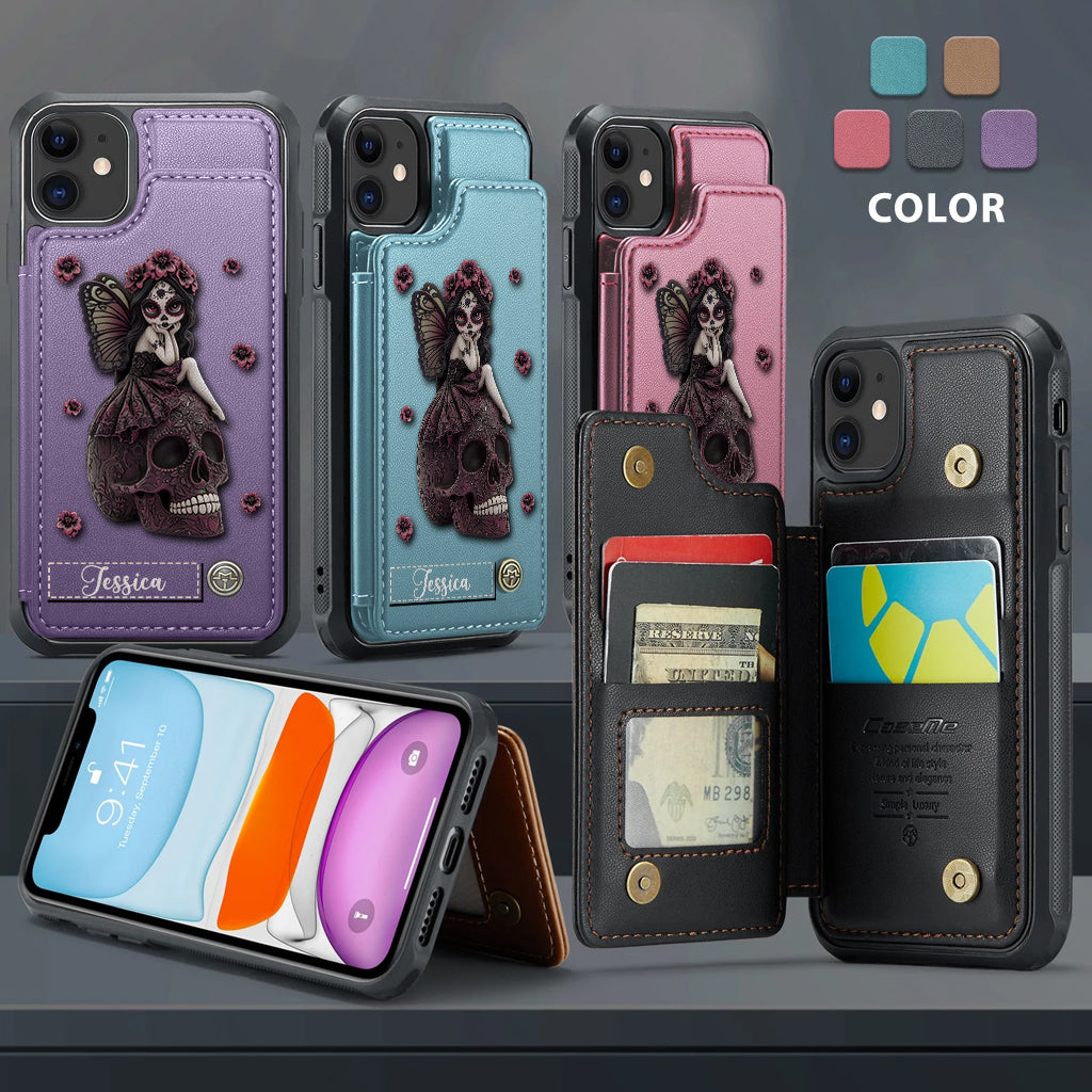 Wunderschönes Gothic-Feenmädchen – personalisierte Totenkopf-Handyhülle