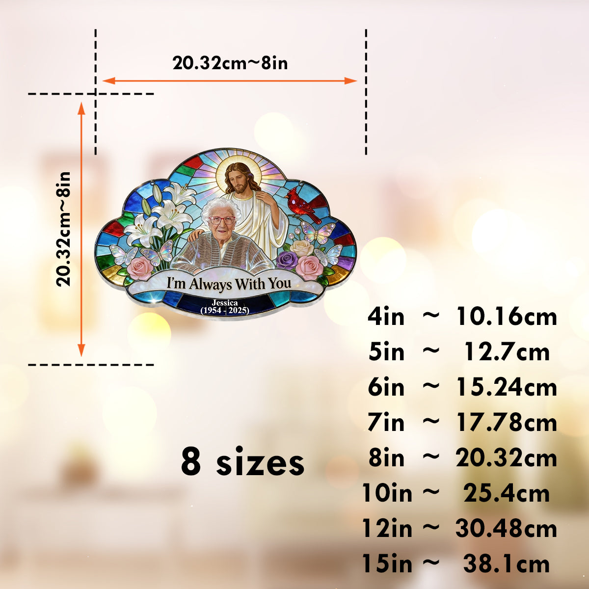Ich bin immer bei dir, Gedenkgeschenk für verlorene Angehörige – Personalisierter Gedenk-Fensterhänger mit Sonnenfänger 