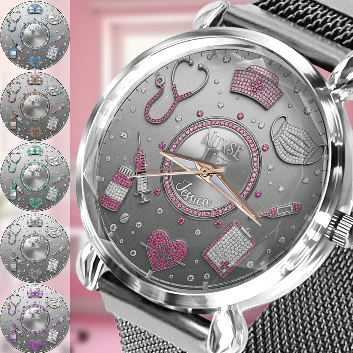 Liebe zum Krankenschwesterleben – Personalisierte Armbanduhr für Krankenschwestern 