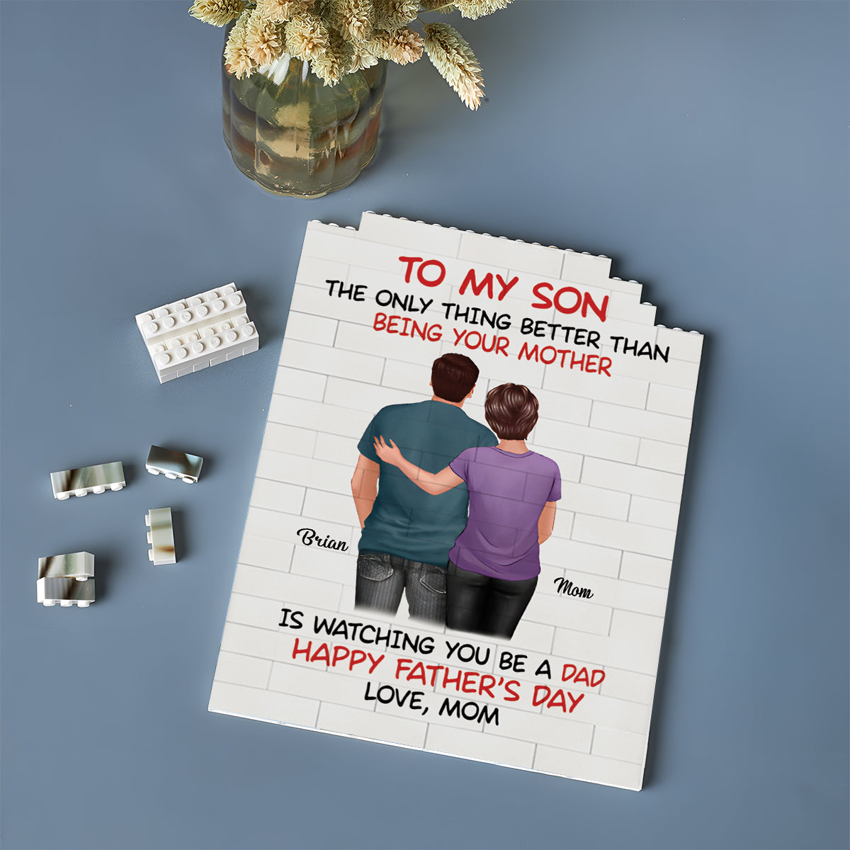 To My Son - Personalized Father Vertical Rectangle Building Brick Blocks Printed On Both Sides