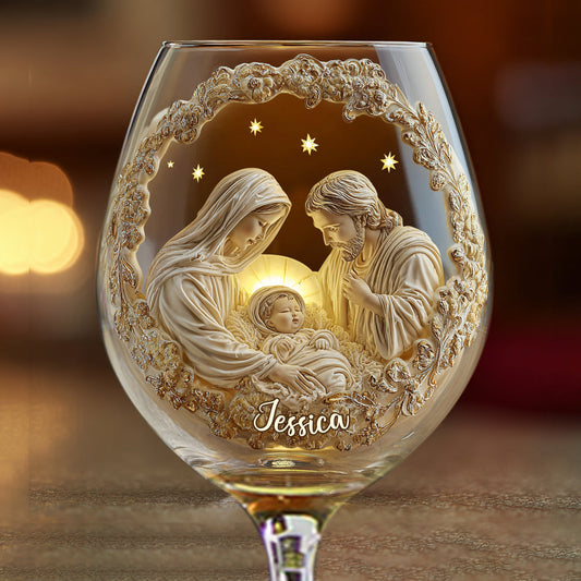 Krippenszene - Personalisiertes christliches Weinglas mit langem Stiel
