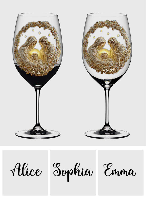 Krippenszene - Personalisiertes christliches Weinglas mit langem Stiel