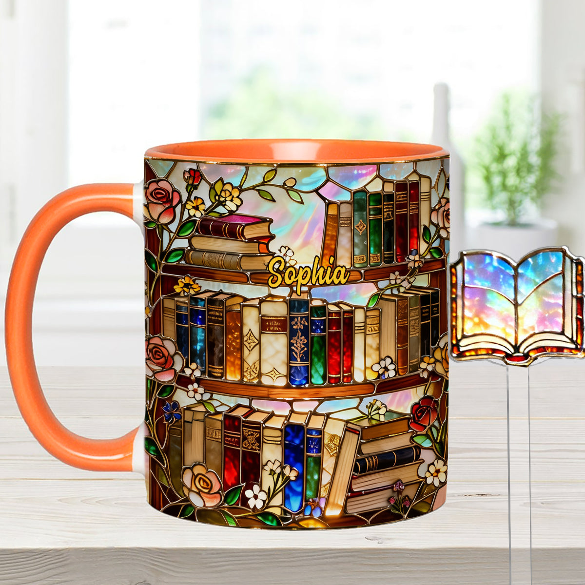 Liebe Bücher – Personalisierte Buch-Set-Tasse mit Acryl-Rührstäbchen