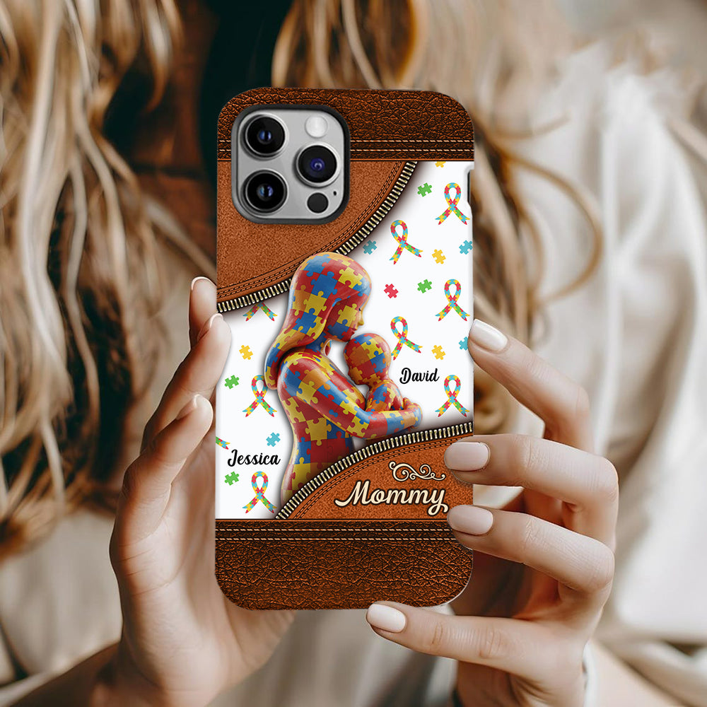 Die Liebe einer Mutter – Personalisierte Handyhülle mit vollflächigem Aufdruck zum Thema Autismus
