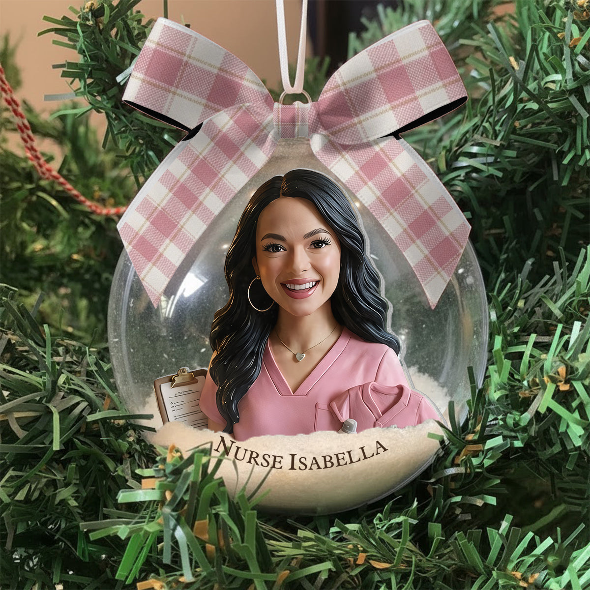 Christmas Nurse - Personalized Nurse Snow Globe Ornament With Bow